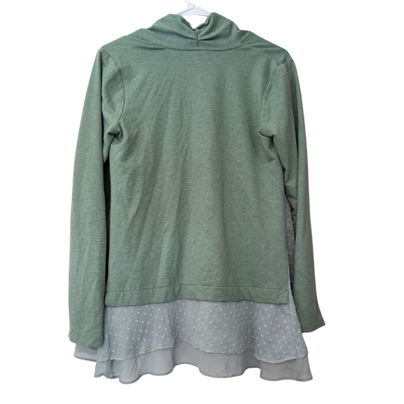LOGO by Lori Goldstein Sage Green Open Front Cardigan Chiffon Hem Oversized‎ - Picture 2 of 6